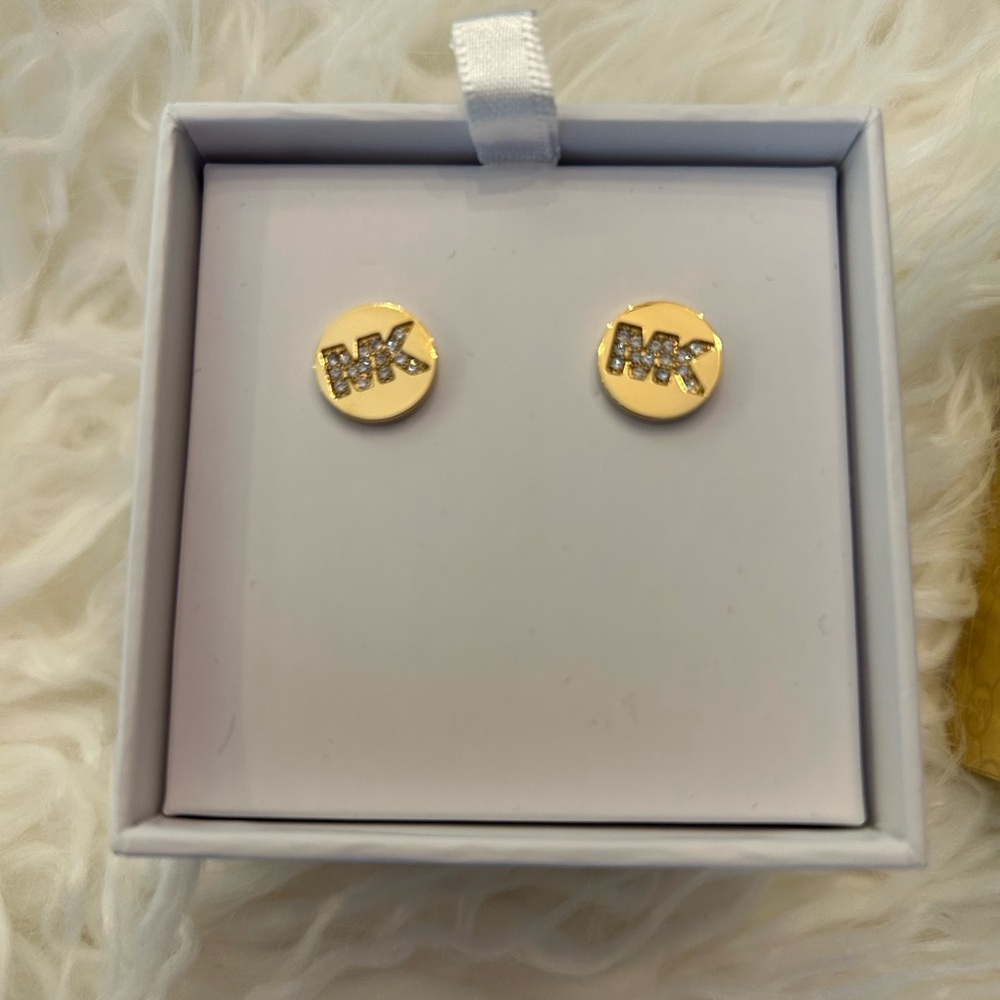 Michael Kors Pavé Logo Gold-Tone Stud Earrings